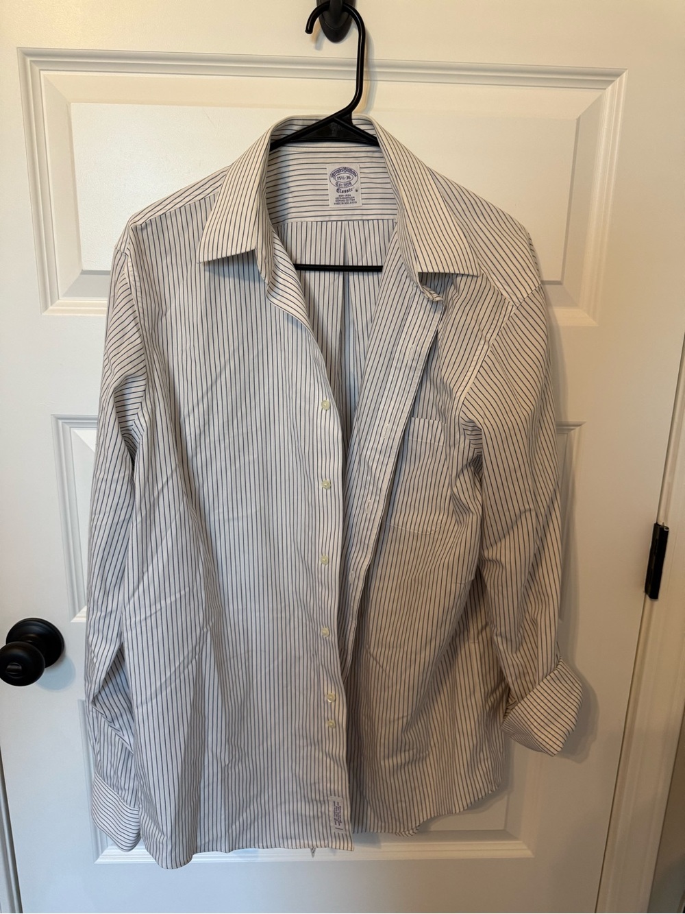 Men's Classic Striped Button-Down Shirt - White & Blue Brooks brothers